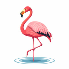 Fototapeta premium Elegant flamingo illustration standing gracefully in shallow water with a white background