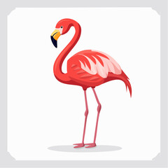 Fototapeta premium Pink flamingo stands gracefully in a minimalist composition against a white backdrop
