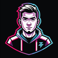Stylish Gamer Avatar with Pink Hair and Blue Hoodie A Modern Mascot Ready for Esports and Streaming