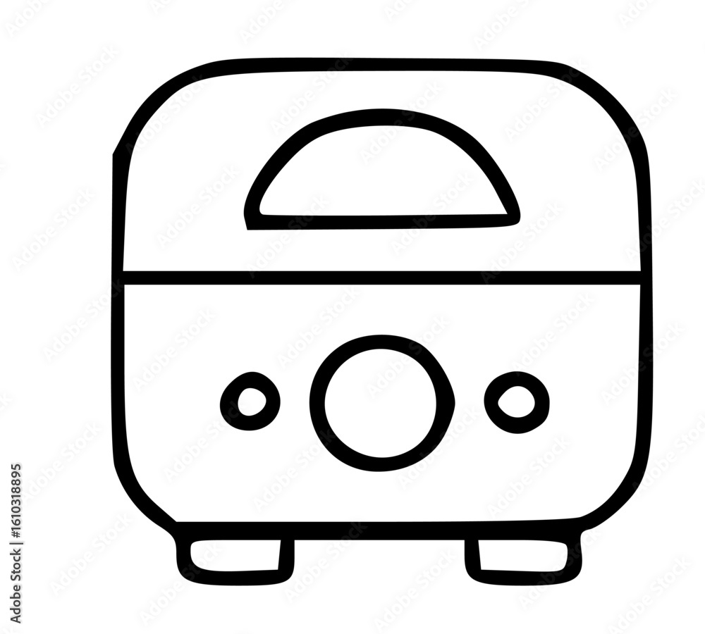 Poster simple line drawing of a toaster with rounded edges and three circular buttons.
