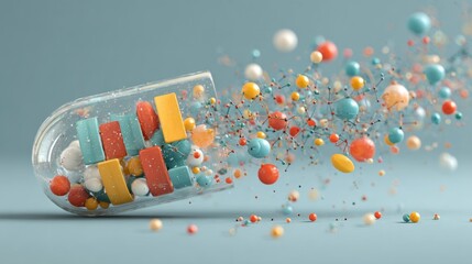 3D DNA Strand in Capsule, a sleek and modern design showcasing a DNA helix enclosed in a transparent capsule, set against a minimalist backdrop emphasizing clarity and simplicity.