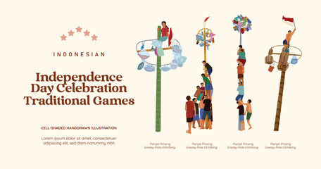 Isolated greasy pole climbing indonesian independence day culture illustration