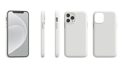White smartphone case shown from front side and back views isolated on a transparent background mobile
