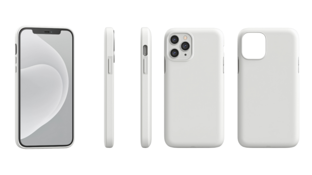 White smartphone case shown from front side and back views isolated on a transparent background mobile