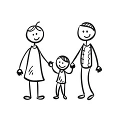 Hand-Drawn Family Doodle Icons Set – Black and White Sketch Vector