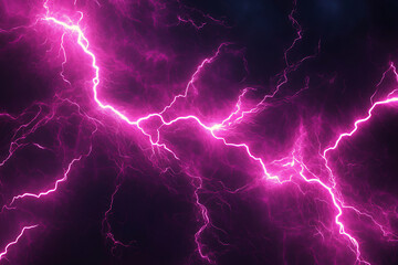 Intense vivid pink lightning bolts illuminating dark stormy night sky, powerful electric energy discharge creating dramatic glowing branches of light, abstract natural