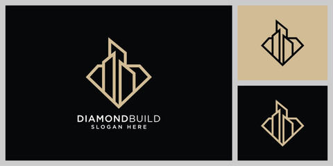 diamond building logo design vector