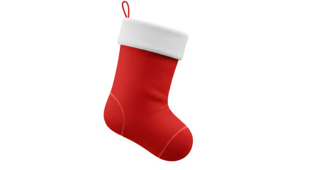 A 3D illustration of a classic red Christmas stocking with a white fur cuff, a festive holiday decoration isolated on a white background.