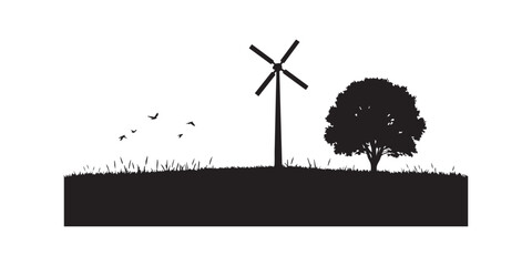 Find wind turbine silhouette vector illustration renewable energy landscape art