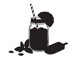 Black and white vector illustration of a smoothie with mint and popsicle art