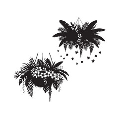 Black silhouette hanging flower basket vector illustration tropical plants art