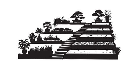 Explore tiered garden design ideas with bonsai trees and staircase landscaping style