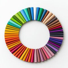 Obraz premium Vibrant colored pencil circle on white background.