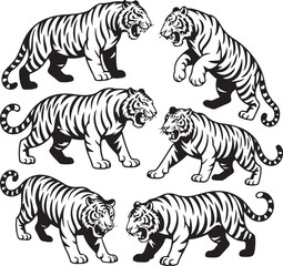 Fototapeta premium Tiger Vector Clipart – Hand-Drawn Jungle Animal Illustration in Flat Design