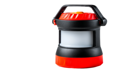 Lantern displays handle, red top, white pane, and black body.
