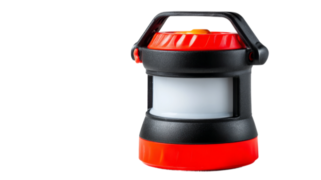 Lantern displays handle, red top, white pane, and black body.
