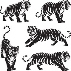 Obraz premium Tiger Vector Clipart – Hand-Drawn Jungle Animal Illustration in Flat Design