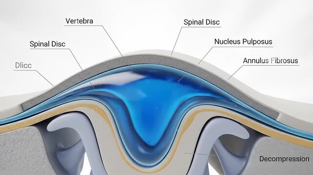 Cross-section of a spinal disc showing layers and decompression