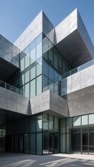 Obraz premium Modern Architectural Structure with Geometric Facade and Glass Panels