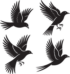 Cartoon Bird Clipart – Wild Bird Vector Illustration in Flat and Silhouette Style

