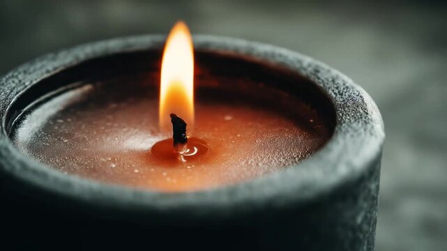 Closeup flikering burning candle flame