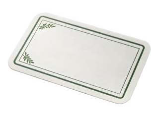 Blank rectangular name tag with decorative border and corner embellishments
