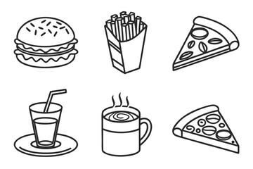 A collection of six popular food and drink icons