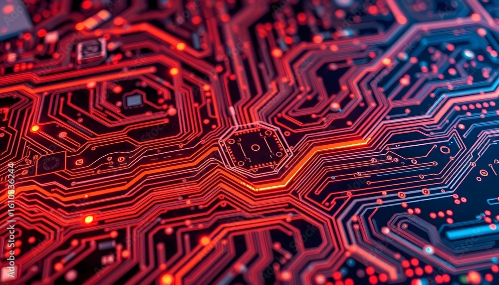 Poster exploring circuit board design technology hub digital art abstract close-up innovation