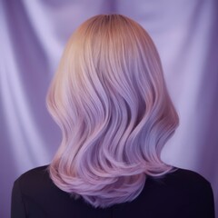 Naklejka premium Elegant female hairstyle with soft waves and lilac hair color, beauty portrait