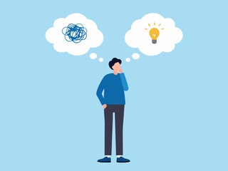 Man thinking about a problem and finding a solution or idea