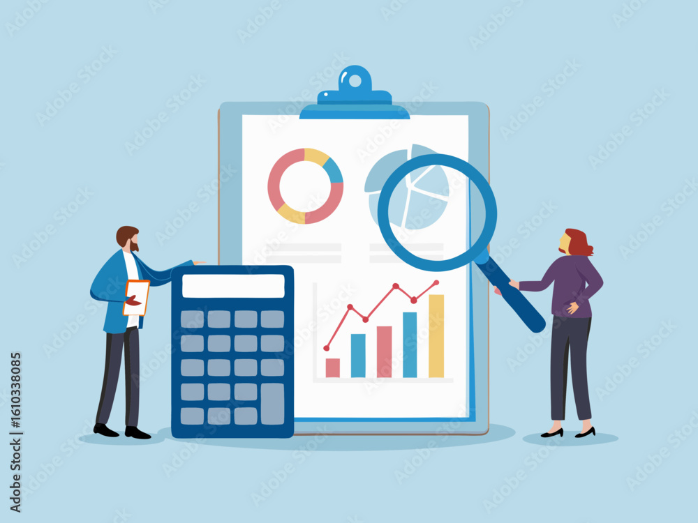 Poster business analysis and data visualization with charts and graphs for financial planning