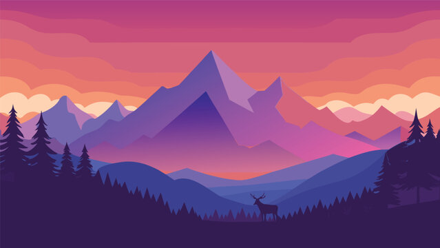 Minimalist Landscape Vector Illustration with Simple Shapes and Basic Color Palette