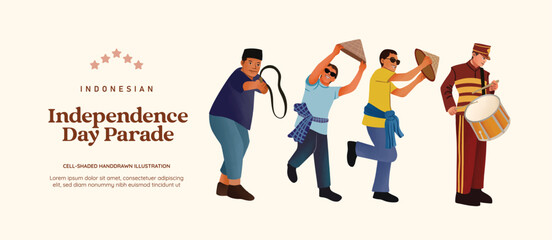 Isolated indonesia independence day traditional parade culture illustration