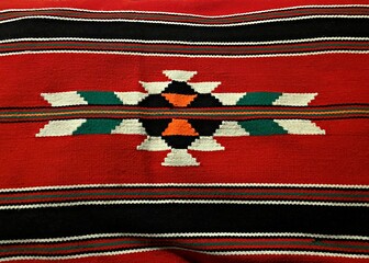 Red Sadu carpet with threads on top, Arab culture