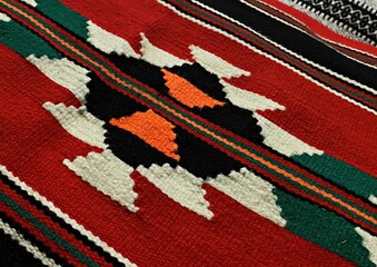 Red Sadu carpet with threads on top, Arab culture
