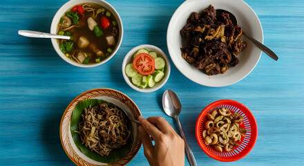 Authentic Indonesian Cuisine: Soto, Dendeng, and Sayur Asem Spread