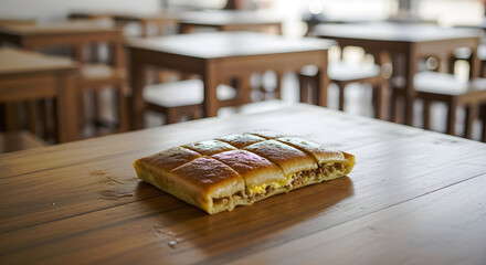 Delicious Savory Pastry on Wooden Table in Cafe Setting