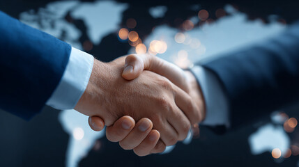 Investors shaking hands after signing global business partnership deal
