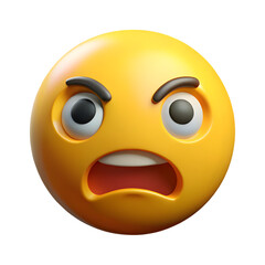 Fototapeta premium Angry yellow emoji face with open mouth and furrowed brows