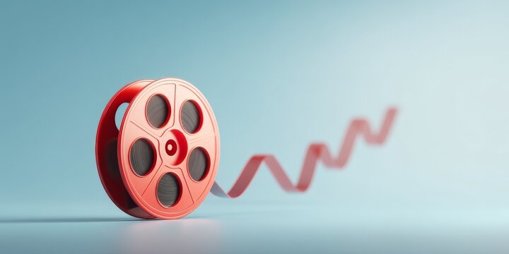Modern Entertainment Trends Cinema, Streaming, and Pop Culture A vintage film reel with a rising red graph line symbolizes growth in the film industry.