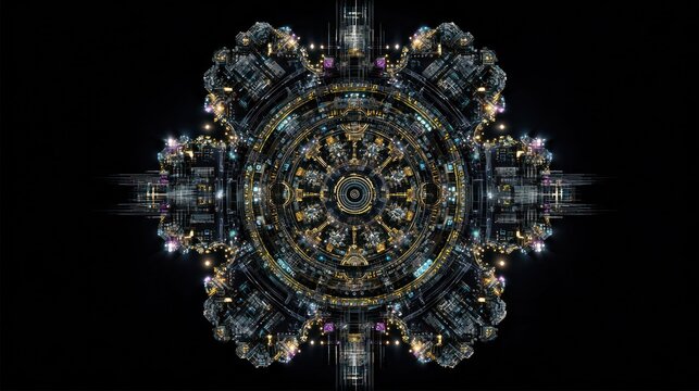 Intricate, symmetrical, futuristic mandala