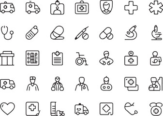 Medical and healthcare line icon set. A collection of simple pictograms for health services.