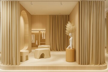Minimalist Interior Design with Beige Curtains and Modern Display