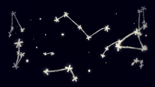 Artistic illustration of glowing constellations against a deep space background, a celestial star map.