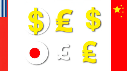 Obraz premium Set of most traded currencies in the world. Populer currency symbol icon with us dollar, euro, japanese yen, poundsterling, and chinese renminbi. Vector illustration isolated on white background