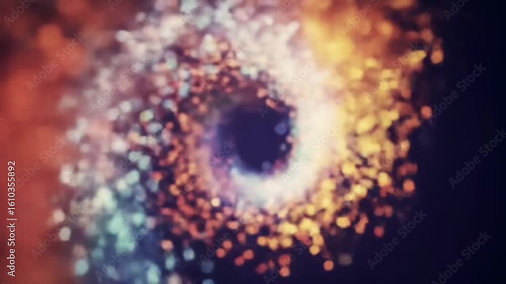 Poster colorful vortex concept of abstract swirling particles with a dynamic bokeh effect on a dark backgro