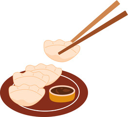 Gyoza Chinese Dumplings, Fried Vegetable Jiaozi, Chicken Momo Pile illustration