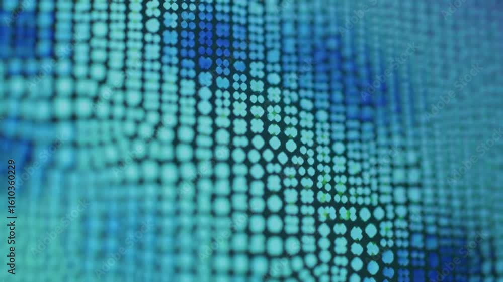 Poster a mesmerizing abstract background featuring a wave of glowing blue and cyan digital pixels with a sh