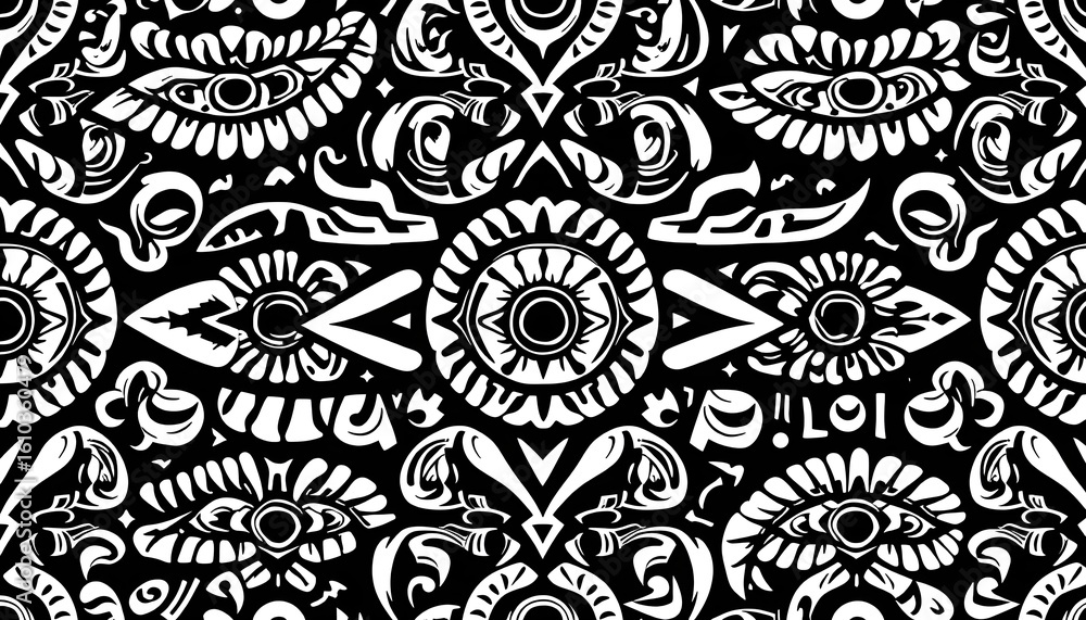 Poster intricate black and white pattern design abstract art visual composition studio top-down view