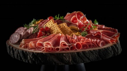 Delicious Charcuterie Board Displayed Elegantly on Rustic Wooden Surface